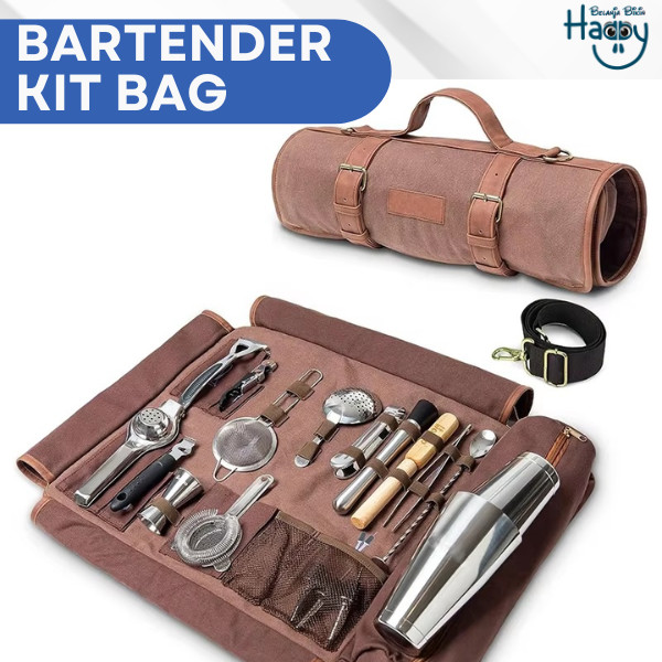 BBH Bartender Kit Bag Canvas Premium - Tas Penyimpanan Bar Tools Roll Bag Portable Tas Bartender Kos