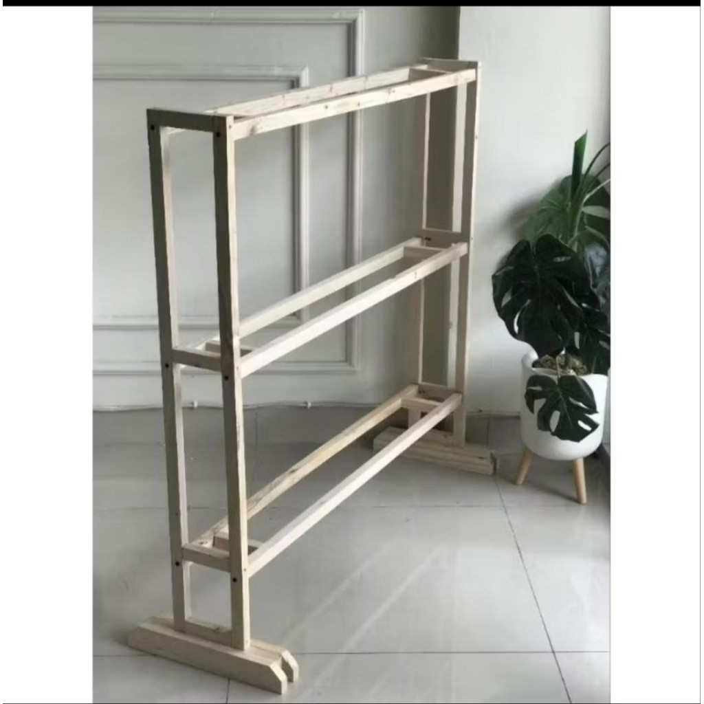 Rak Buket 3 susun / Rak buket minimalis / Rak Buket simple Aesthetic / Rak buket kayu Jati Belanda N