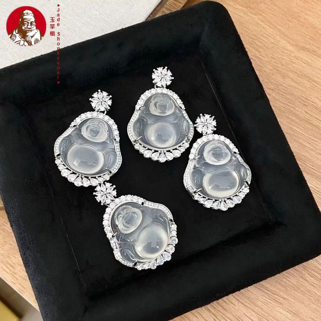 Liontin Buddha Gong Kalung Es Tinggi Es Putih, Kalung Buddha Gong, Buddha Kepingan Salju