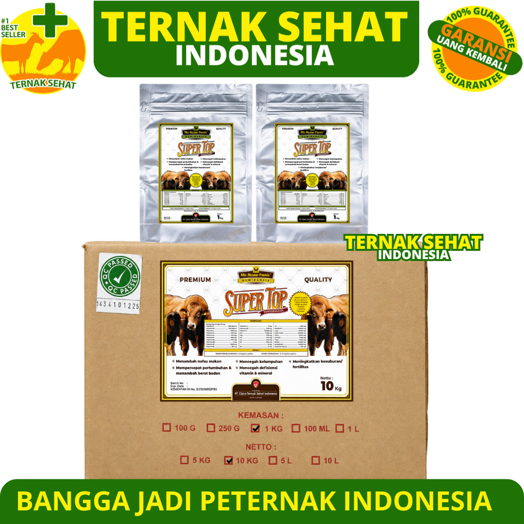 MIX MASTER SUPER TOP PENGGEMUKAN 1 DUS 10 KG - Premix Pemacu Penggemukan Sapi Kambing Domba Potong