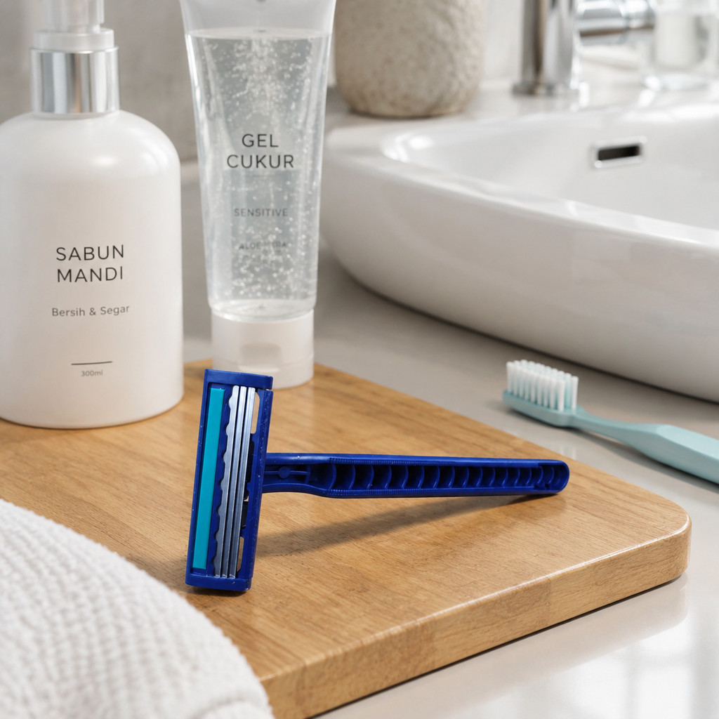 Alat Pisau Cukur Cukuran Kumis Jenggot Bulu 2 / 3 / 4  Mata Pisau Stainless Steel Anti Karat Selip Grip Gagang Anti Slip Razor Shaver Dengan Strip Sabun Pelicin Disposable Garuk Orlee Xavier 3 Shaving Biru OR-113XV Biru Kuning