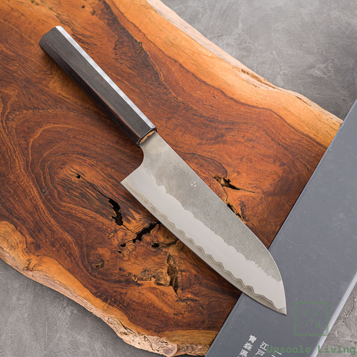 Pisau Dapur Jepang Nigara Hamono  Aogami super steel Tsuchime Santoku180mm