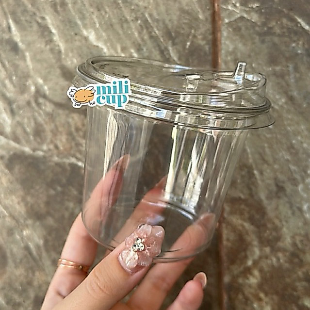 Sablon Gelas Cup Plastik PET 12 Oz Datar Chubby Custom Logo | Cetak Gelas Plastik Kopi Cafe Premium 