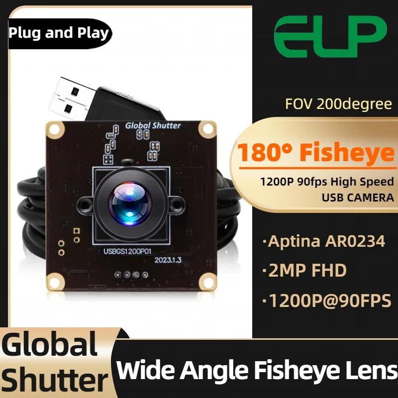 ELP Wide Angle global Shutter USB Camera module with FOV200° fisheye lens 1080P 90FPS high Speed min