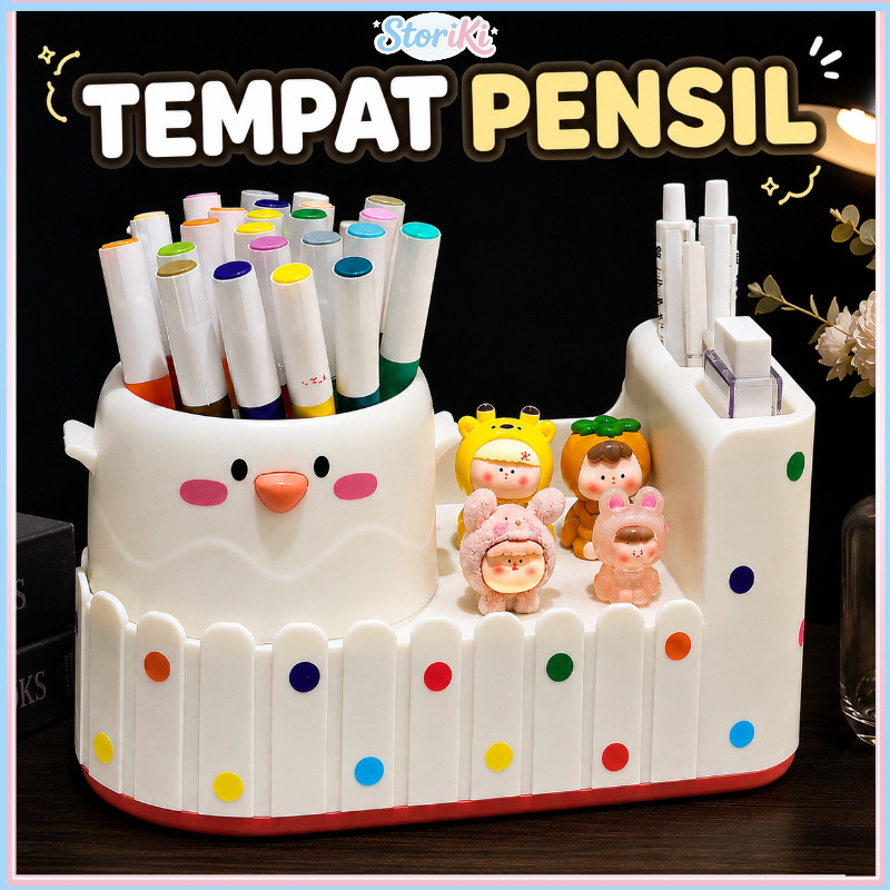 Organizer Stationery Multifungsi Tempat Pensil Lucu Plastik Ember Kotak Penyimpanan Meja Lipstik Dan