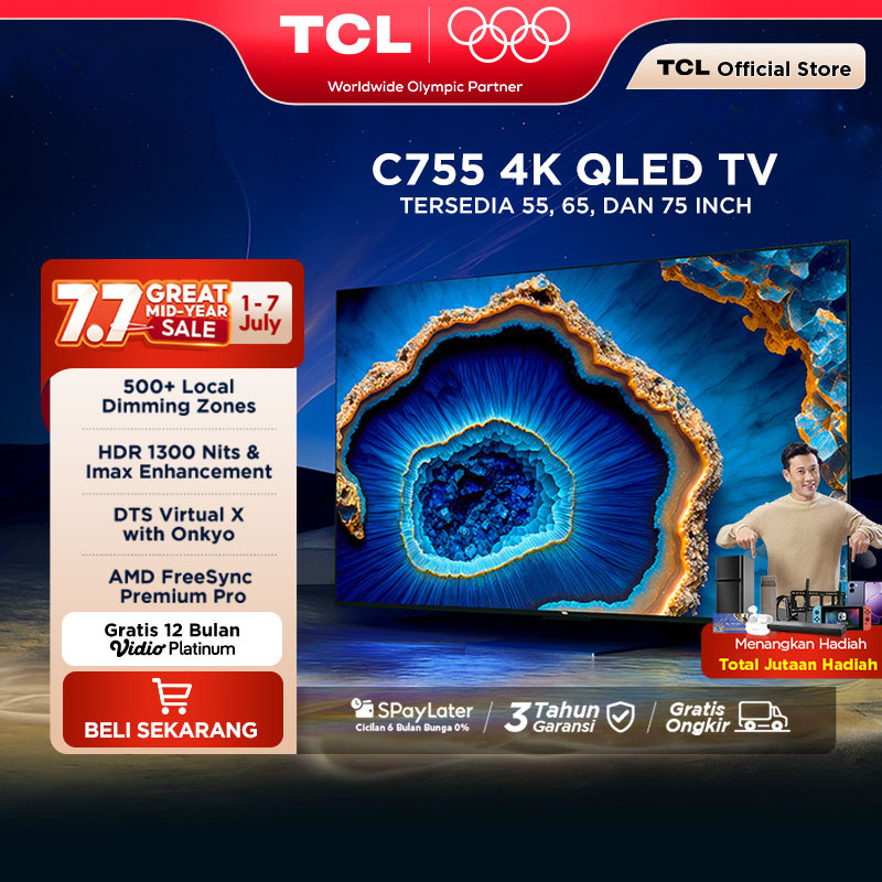 [CUCI GUDANG] TCL 4K Quantum Dot Mini LED Google TV 55 inch C755 - HDR 1300 nits - ONKYO - IMAX Enha