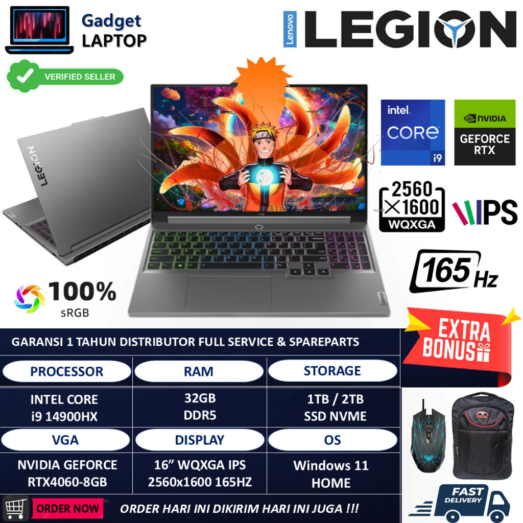 Laptop Gaming Lenovo Legion 5 16IRX9 Intel Core i9 14900HX 32GB DDR5 2TB RTX4060-8GB WQXGA IPS 165Hz