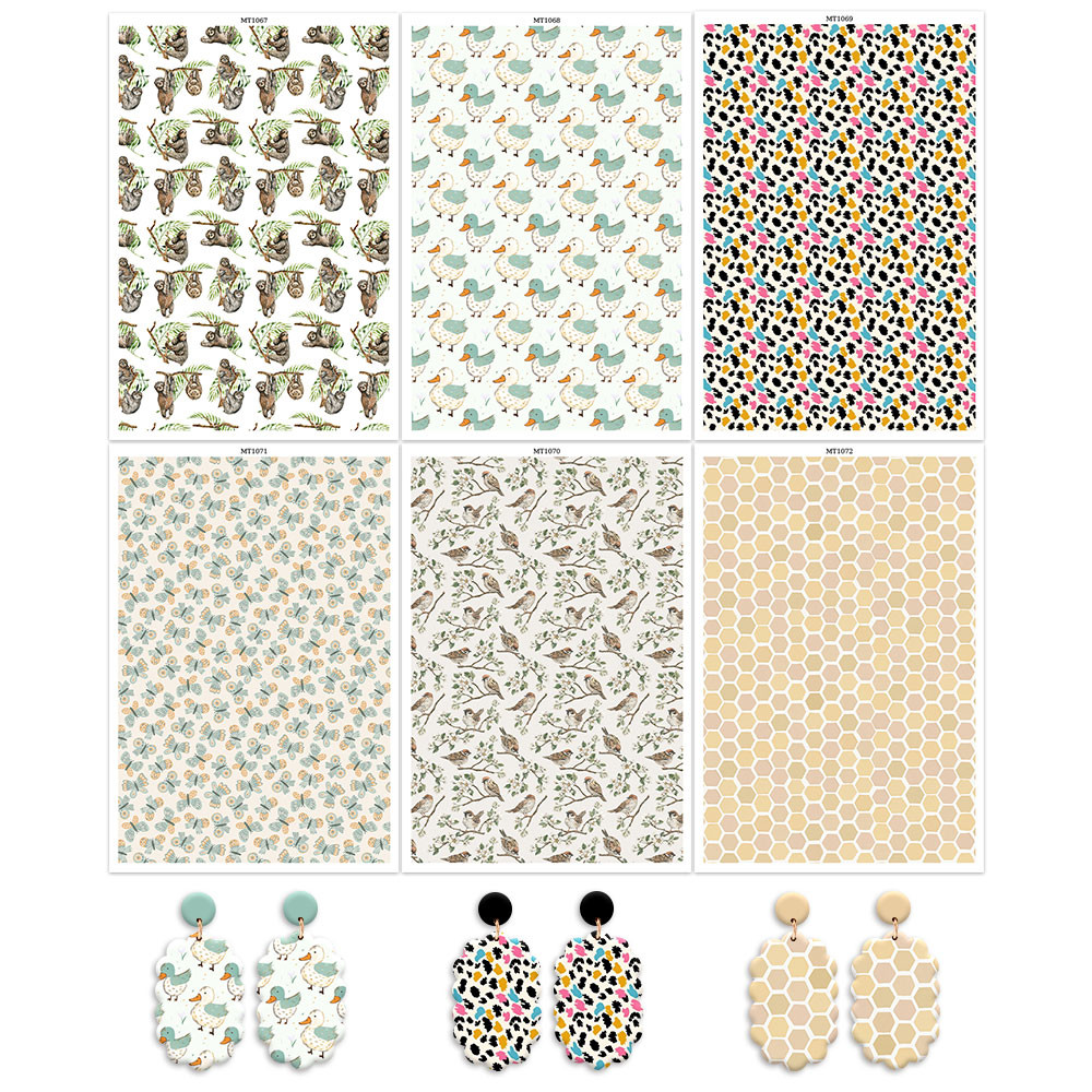 

Sloth Duck Bird Honeycomb Pattern Polymer Clay Transfer Paper/Water Soluble Disposable Stickers for DIY Earring Jewelry Decal