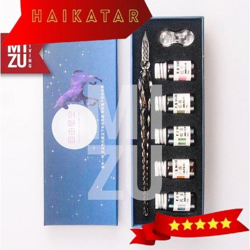 

Calligraphy Glass Dip Pen Set - Set Dip Pen Kaca dan Tinta 5 Warna - BLACK GOLD