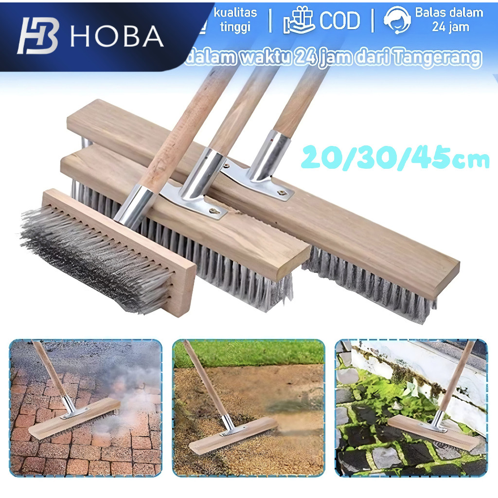 Sikat kawat sikat lantai untuk menghilangkan lumut sikat pembersih gagang panjang sikat sapu