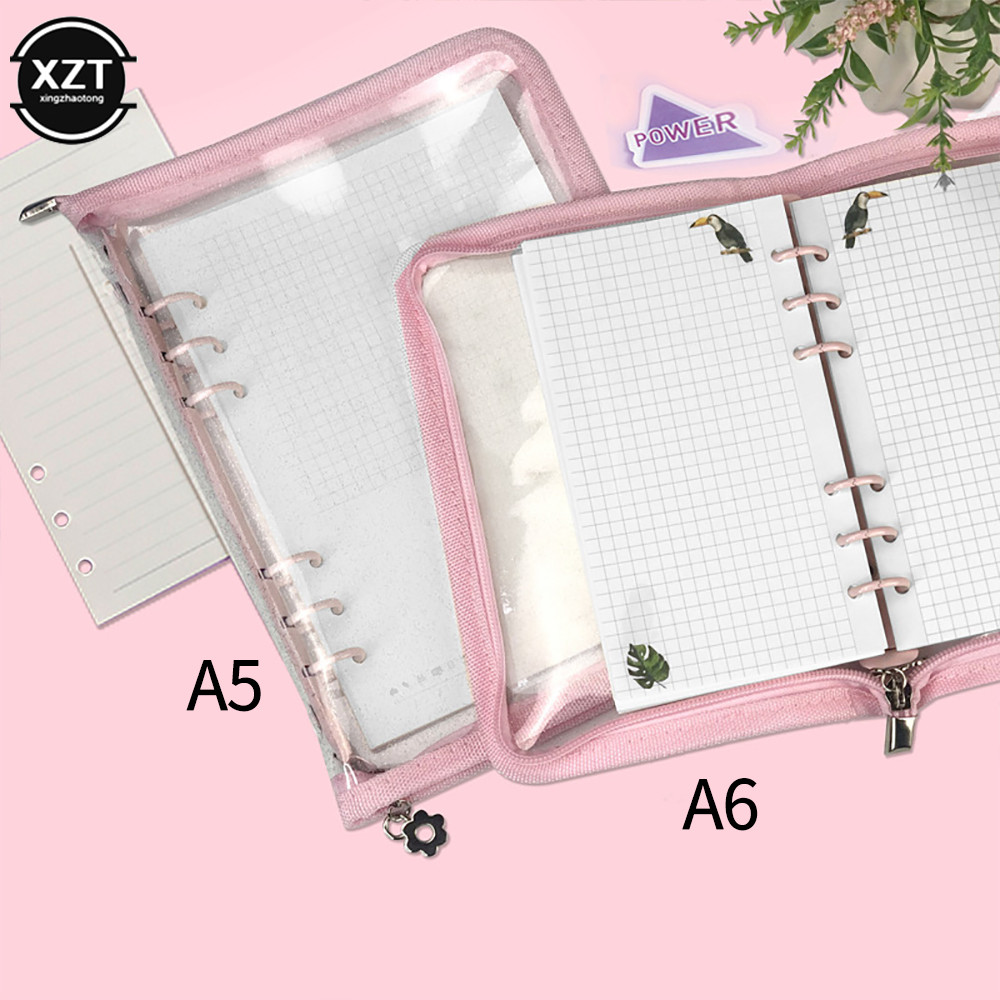 

A6 Loose-Leaf Notebook Cover PVC Glitter Zipper 6 Hole Journal Student Study Stationery Office Planner