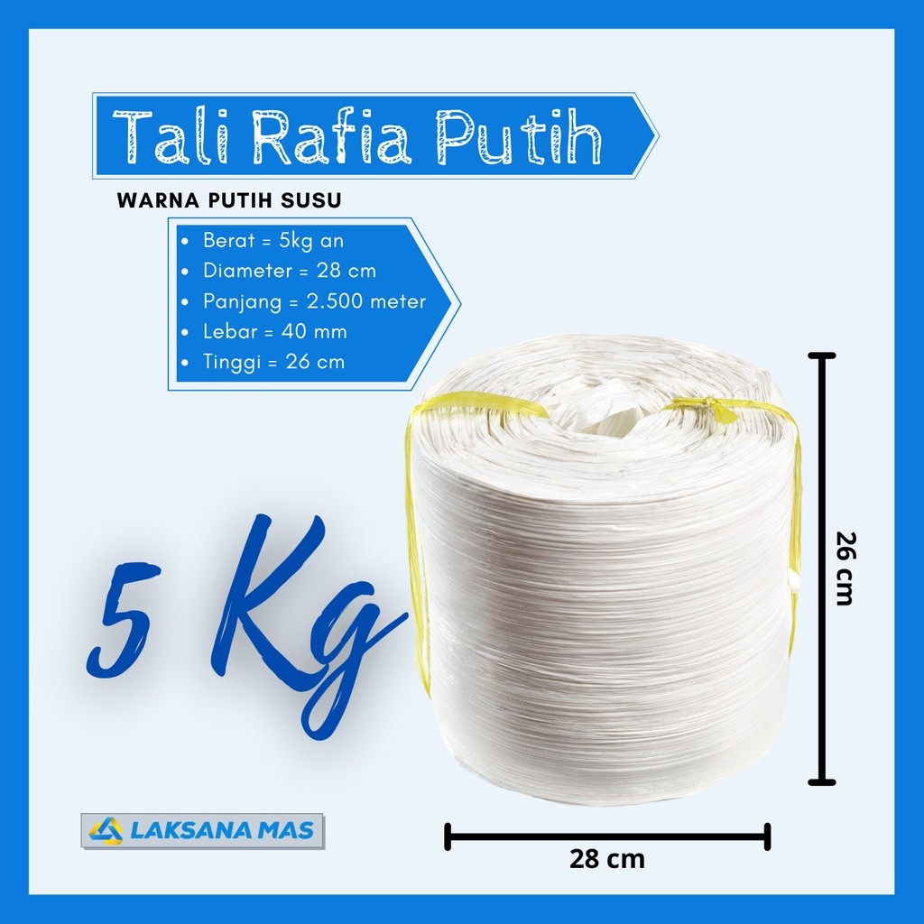 

Tali Rafia Laksanamas Putih Susu ±5KG | Tali Plastik Jumbo 2.500M, Kuat, Anti Air, Packing Grosir