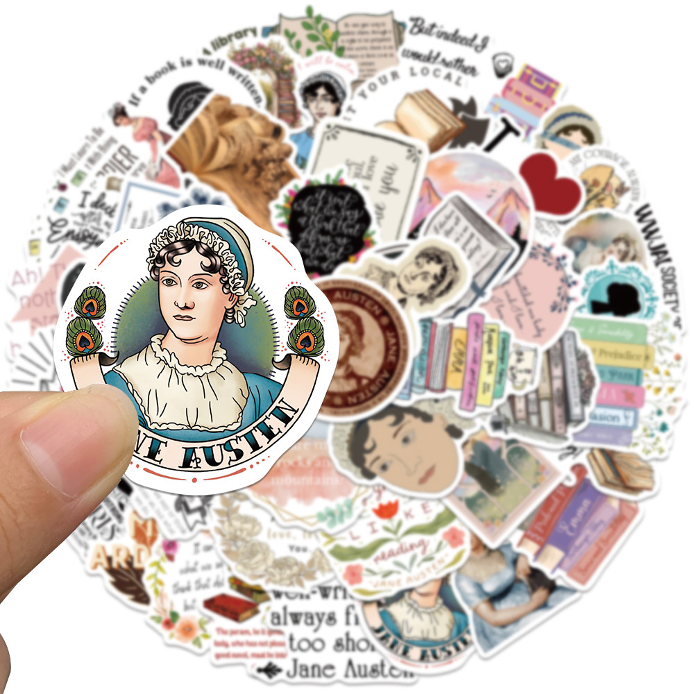 

50PCS Famous Writer Jane Austen Vinyl Waterproof Stickers Decals for Water Bottle Laptop Skateboard Scrapbook Luggage Kids Toy
