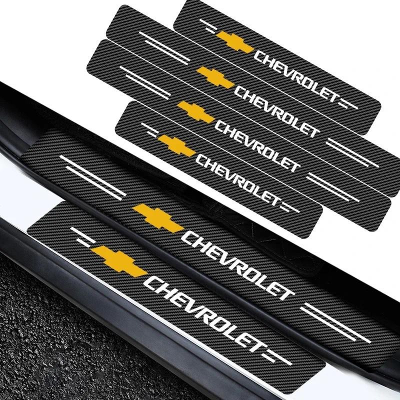 4Pcs Car Door Threshold Carbon Fiber Scuff Plate Sticker Badge Accessories For Chevrolet Cruze Aveo 