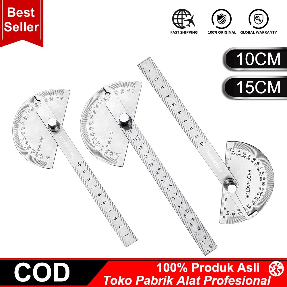 

New 【Dikirim dlm 24jam】COOFARI busur 180 derajat penggaris combi stainless protactor alat ukur sudutPremium
