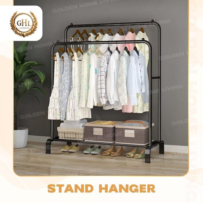 

GHL - Stand Hanger Double Untuk Pakaian Tersedia 2 Varian Warna - HITAM