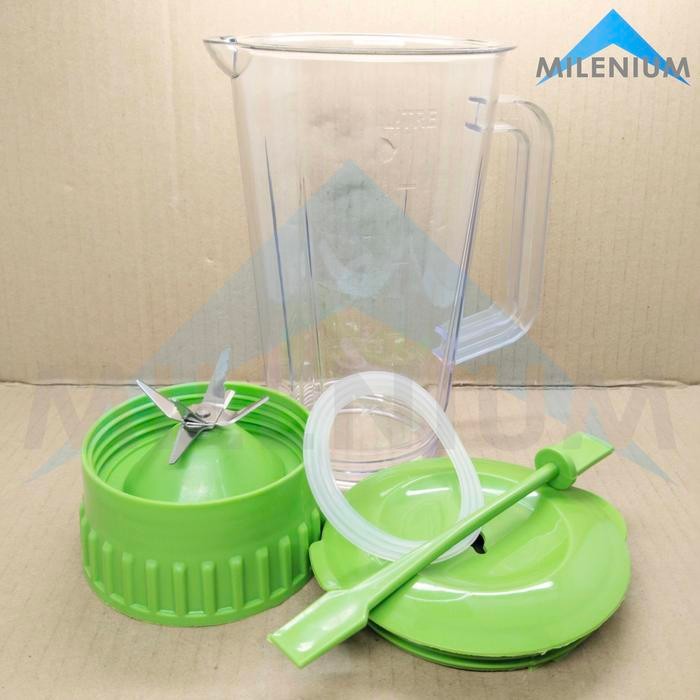 Blender Mounting + Gelas SET JUS Miyako Gear Kopel Plastik FULL SET Warna HIJAU / Pisau Blender 1L