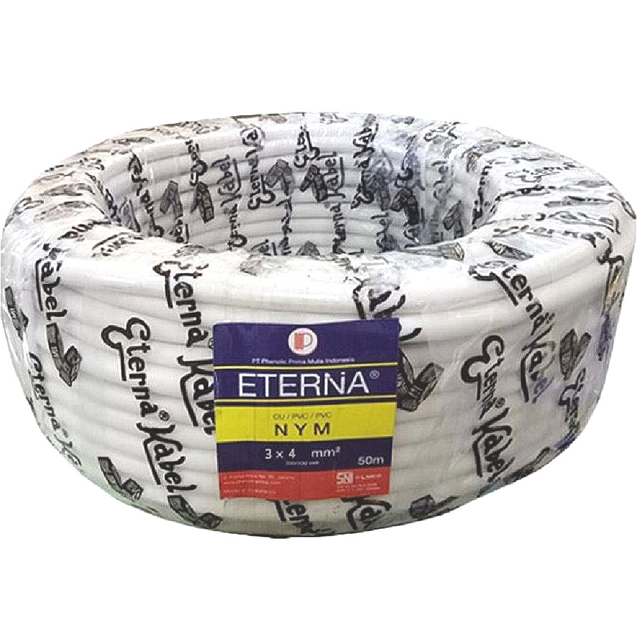 ETERNA Kabel Listrik NYM 2X1.5mm 2 x 1,5 Mm 50m 50 Meter PER ROLL Kuningan Kabel Listrik SNI PLN