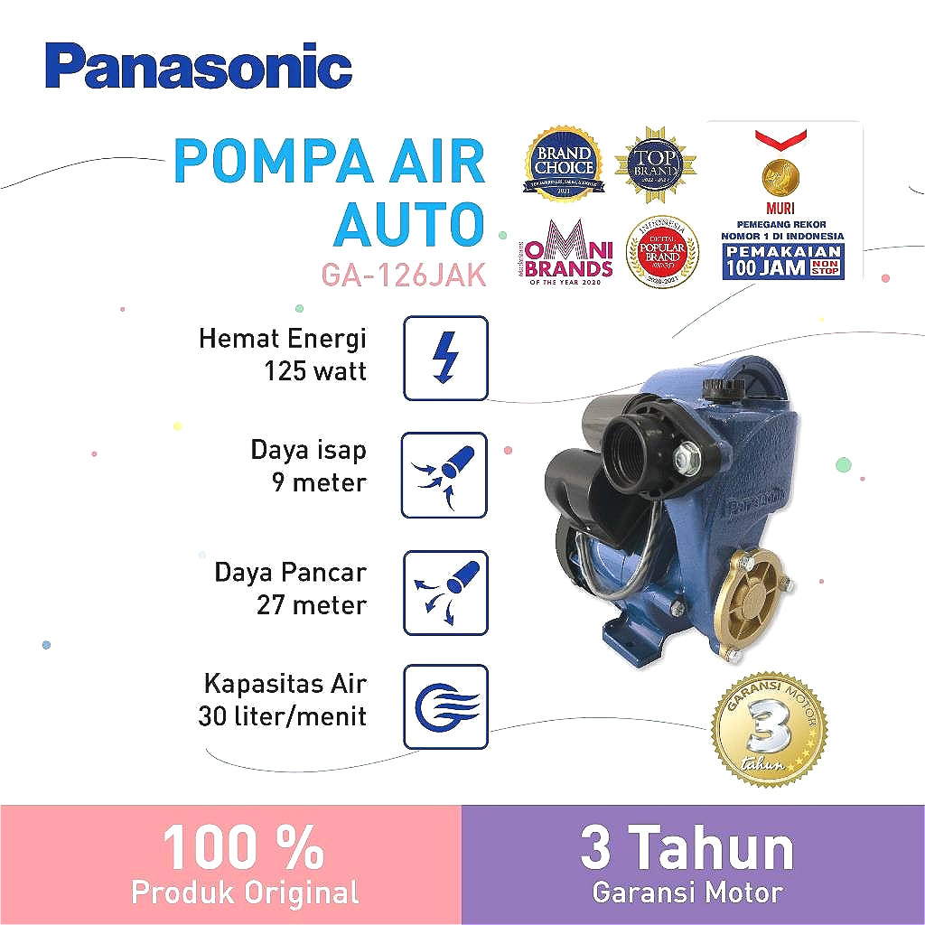Panasonic Mesin Pompa Air 125w 125 Watt GA 126 JAK Pompa Sumur Dangkal Otomatis Auto Pump