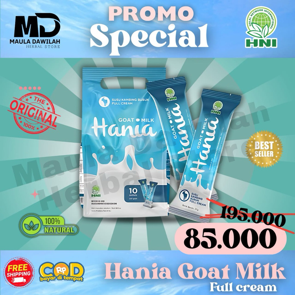 

HANIA GOAT MILK • FULL CREAM-SKIM• HANIA SUSU KAMBING BUBUK PREMIUM MURNI TANPA GULA BEBAS LEMAK TERLARIS