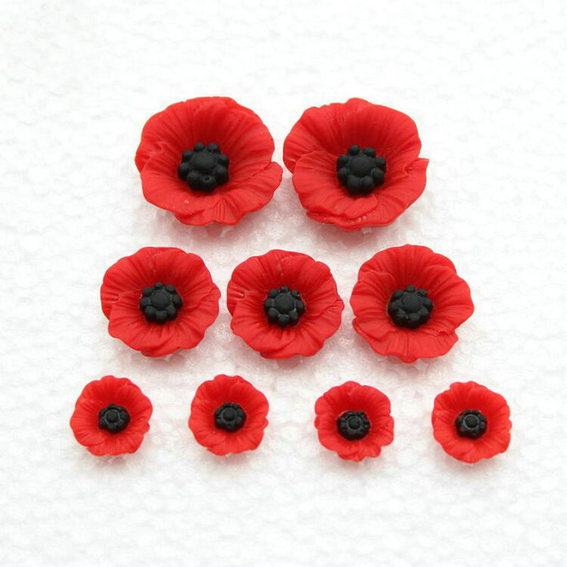 

100pcs Artificial Resin Poppy Flower Flatback Embellishment Miniature Artificial Flower 12-23mm Jewelry Accessory Home Decor