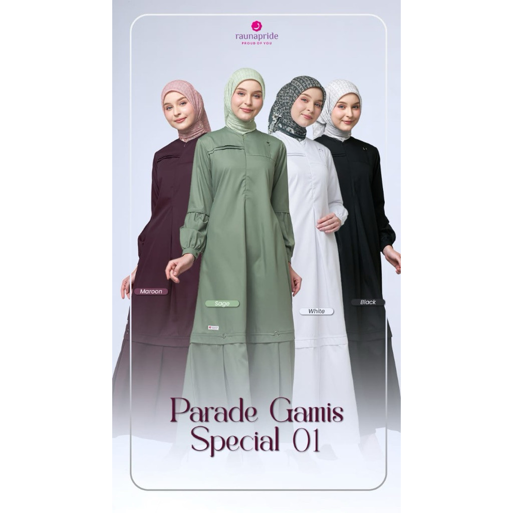Gamis Rauna Parade Parade Spesial 01 Baju Muslim Wanita Mewah Simple Casual Dress Polos