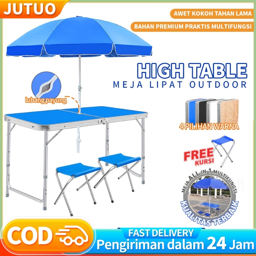 AK28QA 【COD】JUTUO Meja Lipat Dengan lubang payungtanpa lubang payung Meja Makan Lipat Set Koper Camp