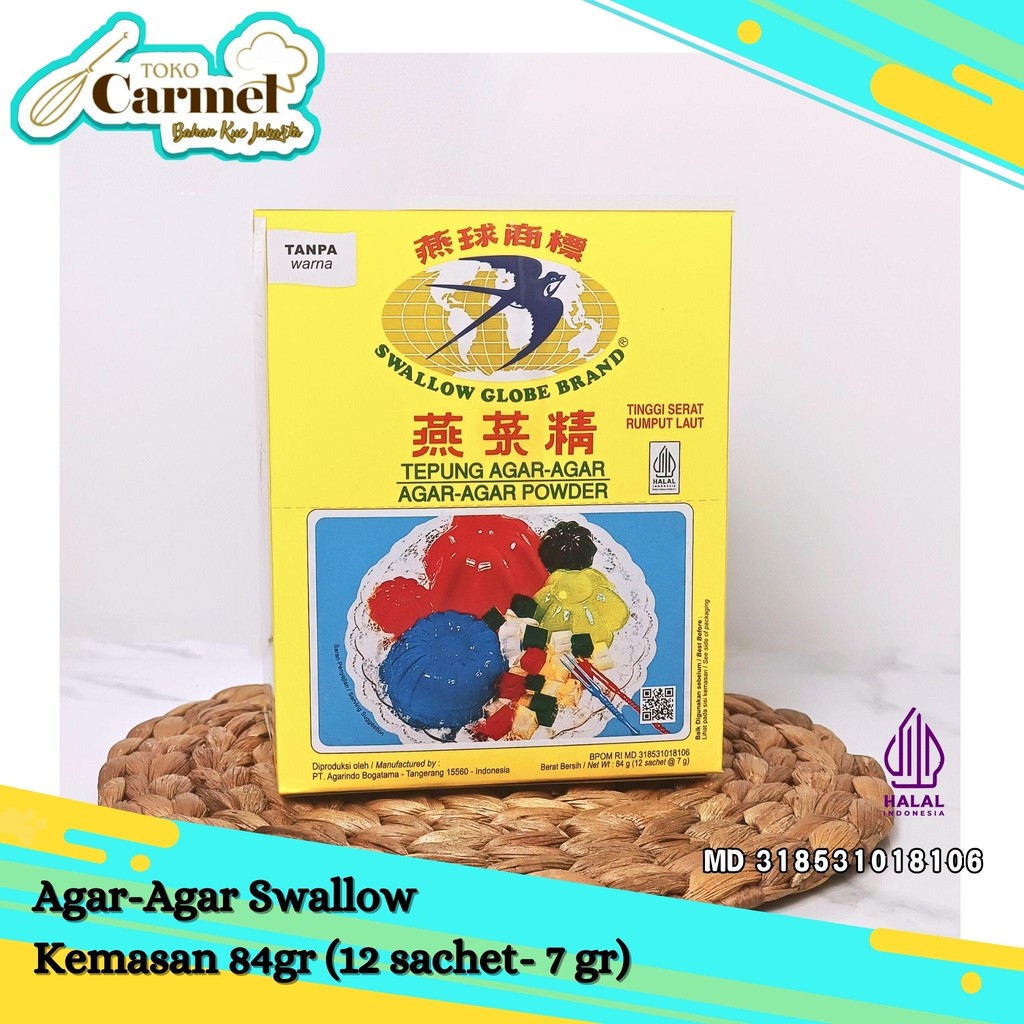 

Tepung Agar Swallow PLAIN kemasan 1 box (isi 12sachet)