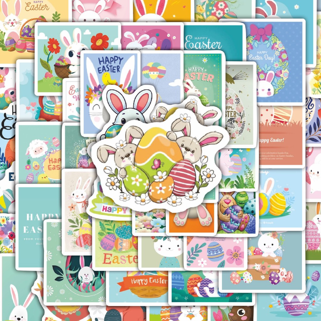 

100PCS Lucu Stiker Tema Paskah V2 Stiker Aesthetic Stiker Anti Air Stikers Berperekat Waterproof sticker decal buat Motor Helm Buku Journal Koper Casing HP Laptop Botol Minum Hadiah anak