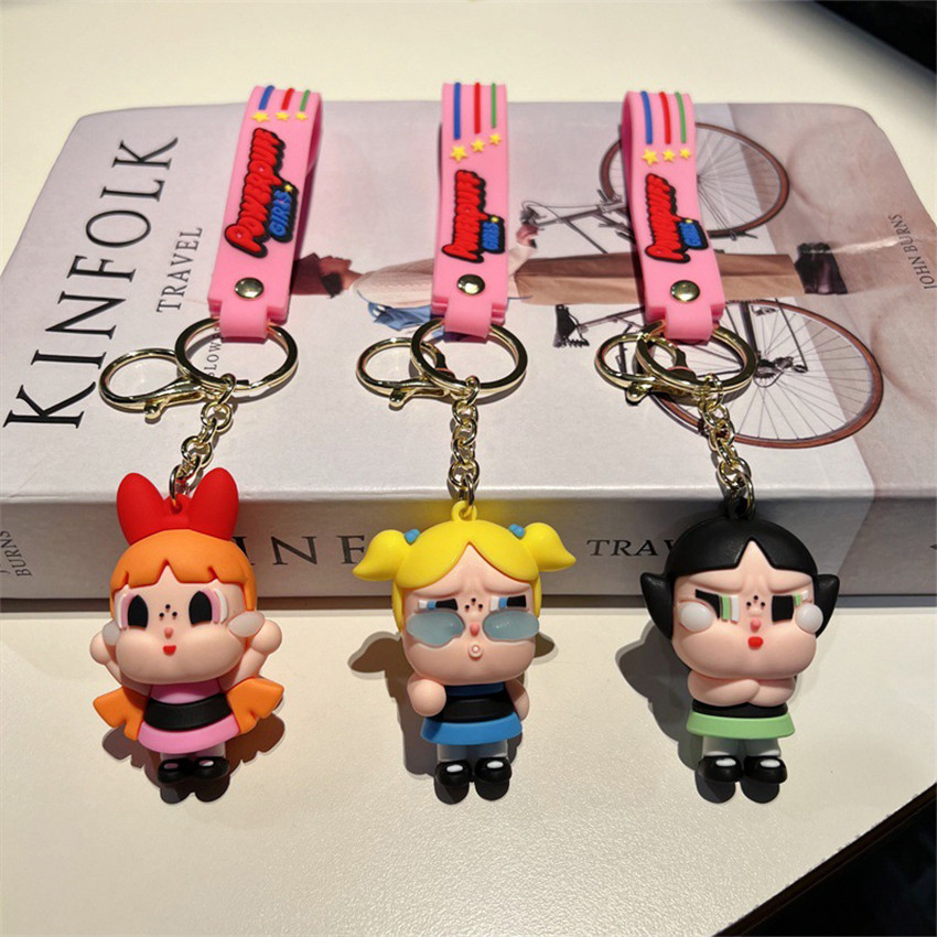 Gantungan Kunci Powerpuff Girls (PPG) Mini 3D Boneka Silikon – Karakter Lucu Blossom Pink, Bubbles B