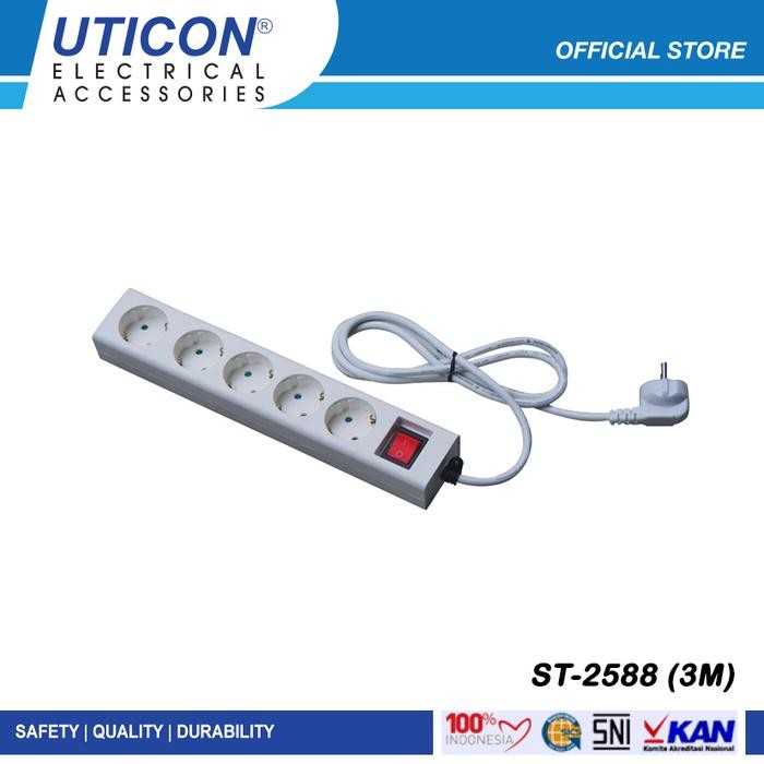Uticon ST-2588 Stop Kontak 5 Lubang + Saklar + Kabel 3 Meter Putih - Extension Cord
