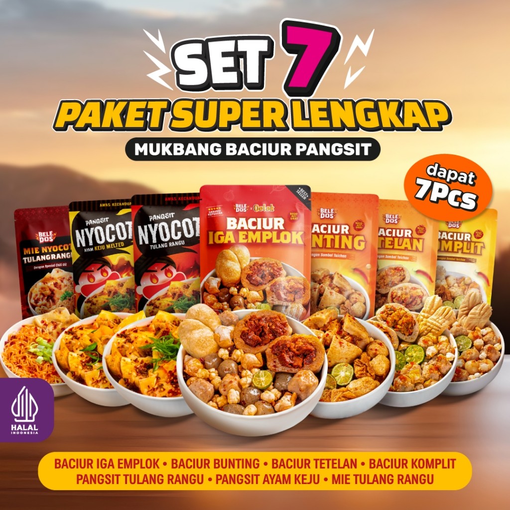 

Beledos Paket Super Lengkap Baso Aci Sambal Taichan / Pangsit Nyocot Ayam Keju / Mie Nyocot Tulang Rangu Chili Oil