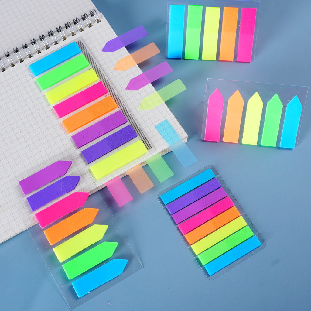 

Color Fluorescence Sticky Notes Set Memo Pad Bookmarks Banners Transparent Sticky Notes School Office Stationery