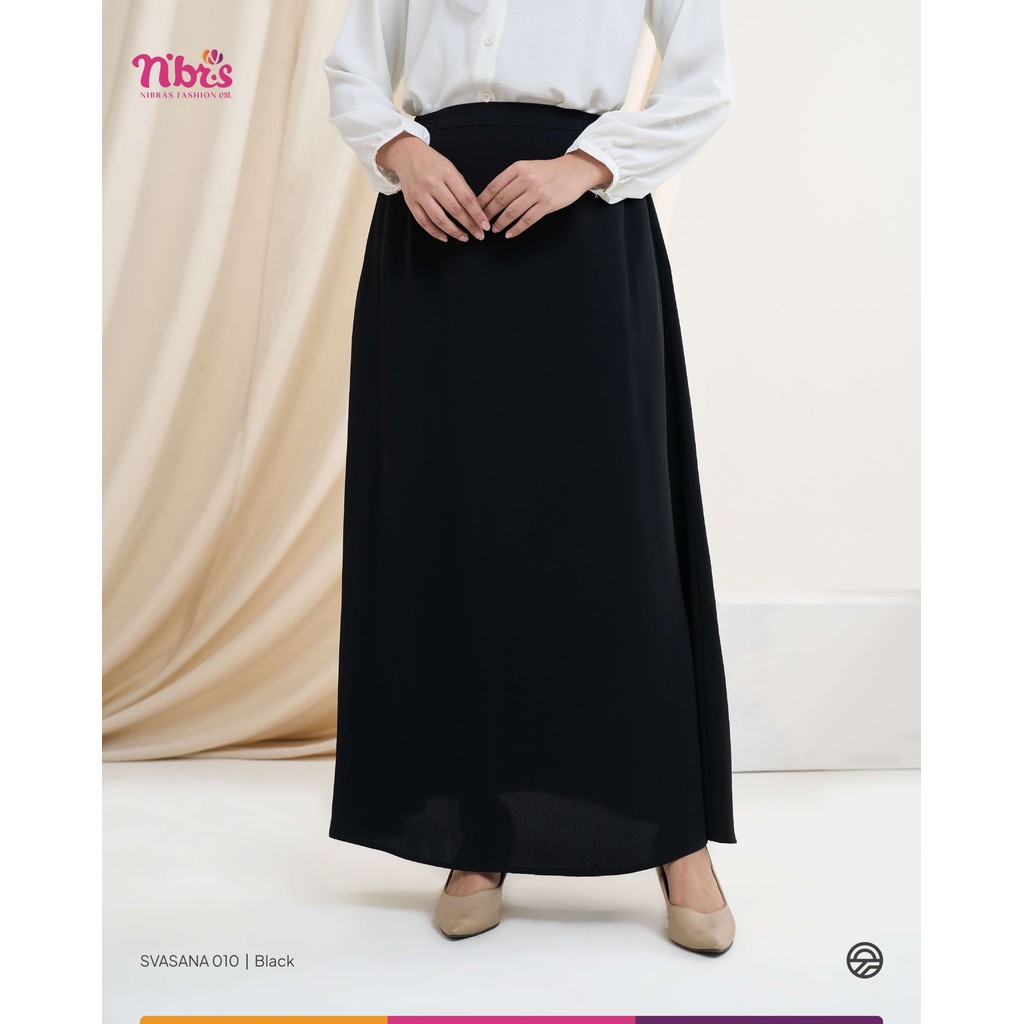 Nibras Svasana 010 Rok Panjang Wanita Polos Bahan Herringbone Warna Hitam Kuliah Kantor Kerja A Line