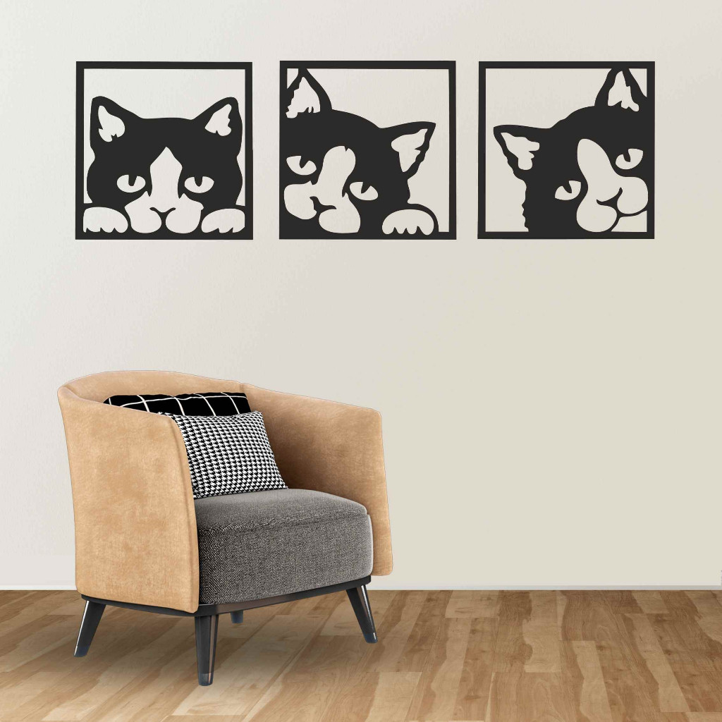 HIASAN DINDING 3D GAMBAR KUCING 3 PANEL/HIASAN DINDING/HIASAN RUMAH/HIASAN RUANG TAMU