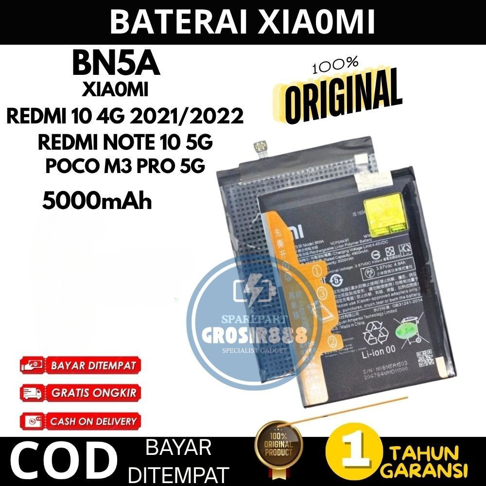 BATERAI XIAOMI REDMI 10 4G / REDMI NOTE 10 5G / POCO M3 PRO 5G BN5A 5000MAH ORIGINAL BERGARANSI