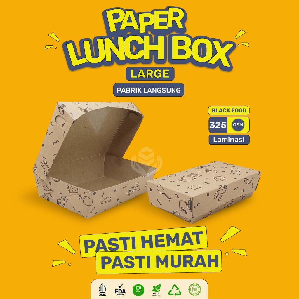 Paper Lunch Box Large Tebal 325 Gsm / Lunch Box Large / Paket 100 Pcs / LB2K424
