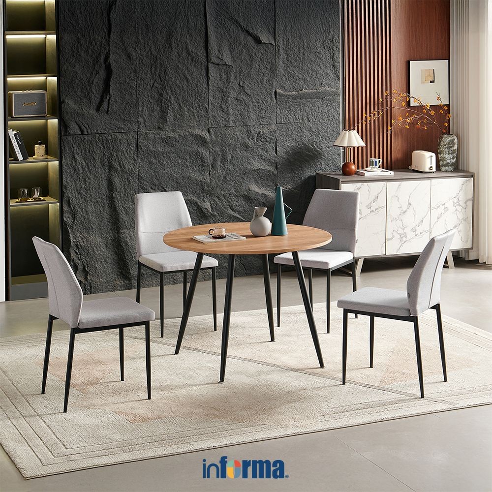 Informa Morin Set Meja Makan 4 Kursi - Cokelat Oak/Abu-Abu Set Dining Table Meja Makan Minimalis Rua