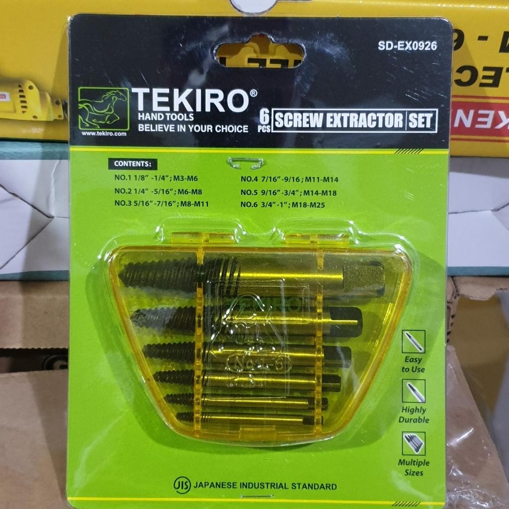 TEKIRO Tap Balik Mata Bor Pembuka Baut Patah Rusak 6 Pcs / Tap Balik Tekiro Screw Extractors Set