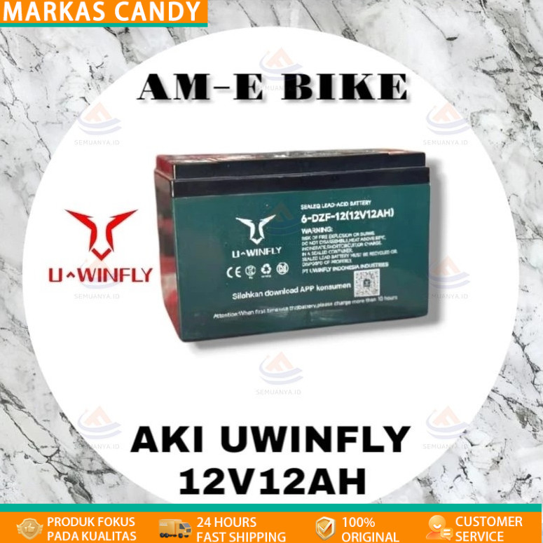 AKI SEPEDA LISTRIK UWINFLY 12V12AH ORIGINAL Aki Motor Listrik BEKEY 6 DZF-12 ORIGINAL12V 12AH SELIS 
