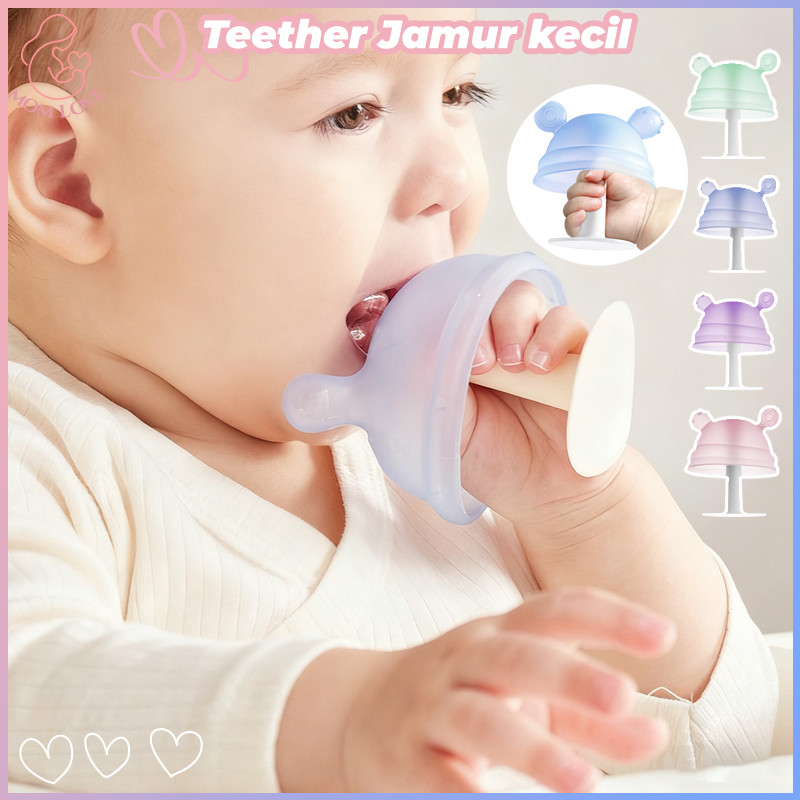 Jamur Kecil Teether Bayi  Bahan Keamanan Silikon Kelas Makanan Mainan Gerinda Gigi Bayi