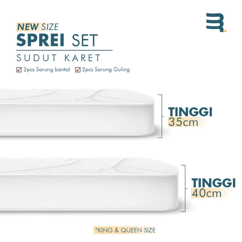 Tinggi 35cm Sprei Aesthetic 160x200/180x200/200x200 Anti Geser
