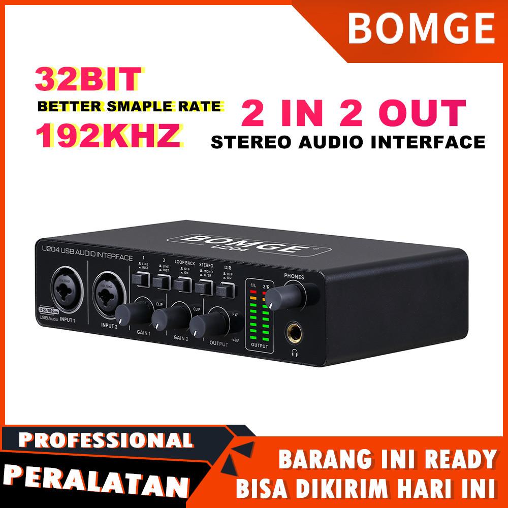 BYTECORE BOMGE U204 Antarmuka Audio USB untuk Komputer PC Merekam Musik, Antarmuka Audio Gitar 2x2 u