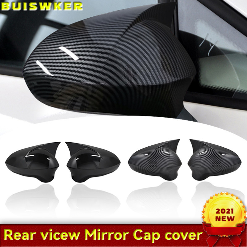 Glossy Black / Carbon Fiber Rearview Wing Mirror Covers Caps For Seat Leon MK2 1P Ibiza MK4 6J 2008-