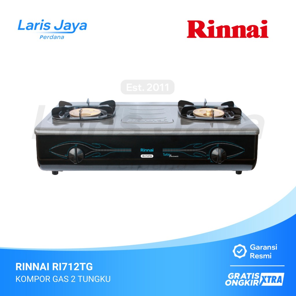 KOMPOR GAS RINNAI RI712TG / RI-712TG | 2 TUNGKU TURBO & BARA KERAMIK