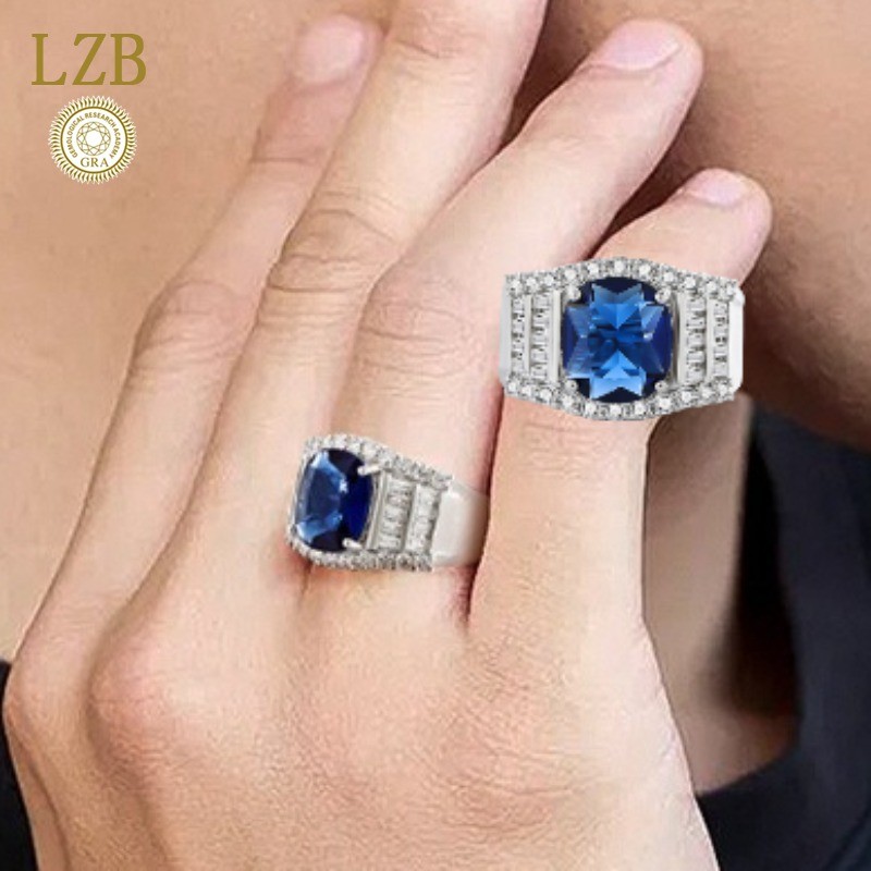 Cincin Terbuka Platinum Moissanite Safir Pria