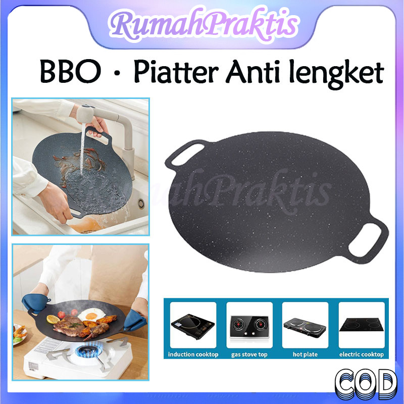 wajan panggangan anti lengket bulat serbaguna/alat panggang bbq grill pan korean/bbq piring pemangga