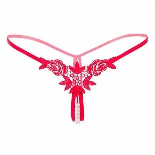 G String Underwear Wanita Tali Brukat Mutiara Merah GS01C