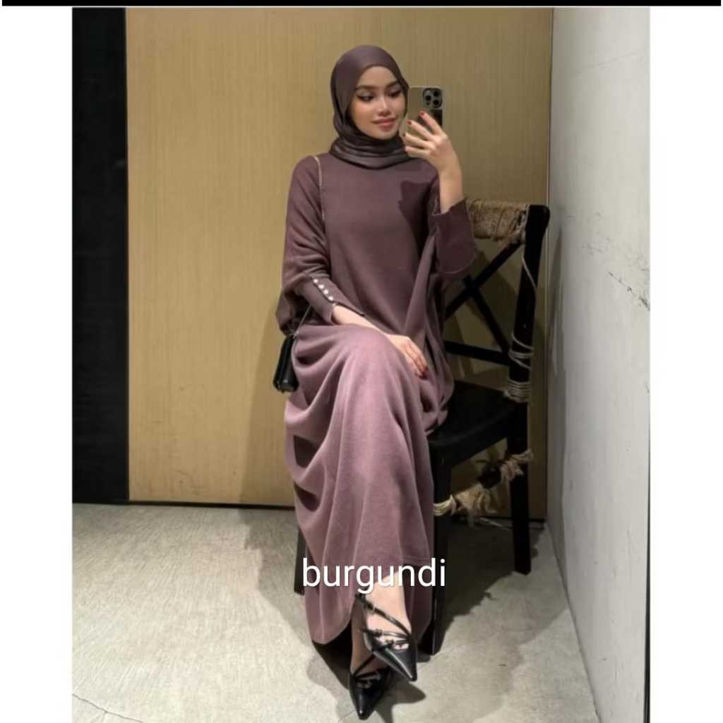 DIKASHOP Dress Gamis Batwing Bahan Knit Snowy Wanita Muslim