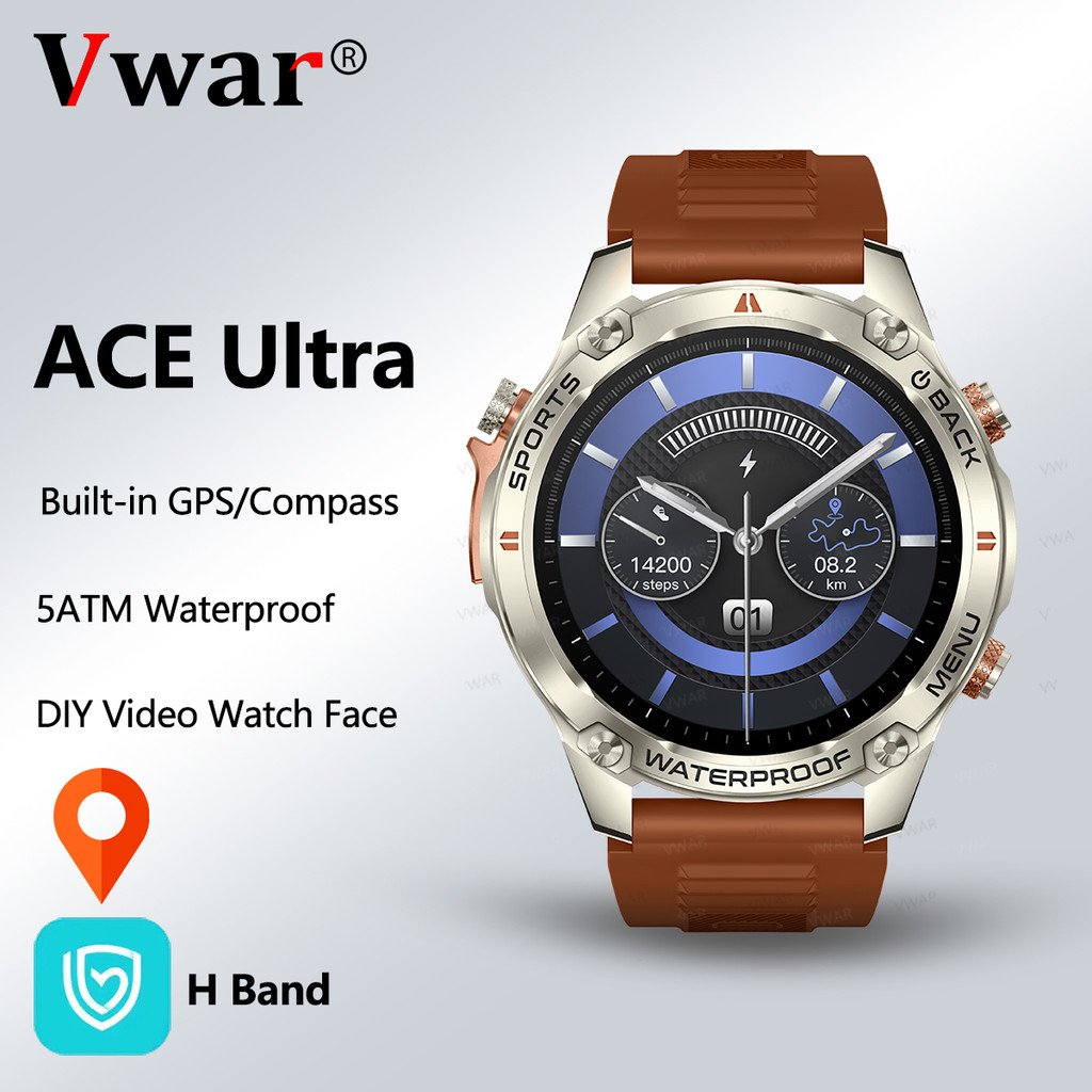 NEW 2025 VWAR ACE Ultra GPS Smartwatch 1.43" AMOLED Screen Compass Barometric Altimeter Album Voice 